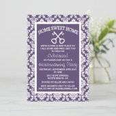 Cute Paarse Damask Home Sweet Home Houwarming Kaart (Staand voorkant)