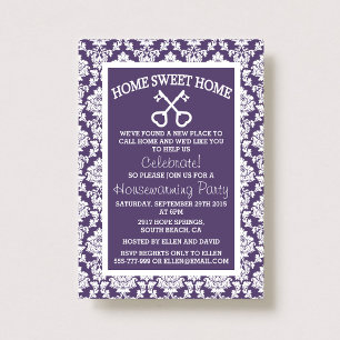 Cute Paarse Damask Home Sweet Home Houwarming Kaart