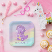 Cute Paarse Dinosaur Baby shower Papieren Bordje (Feest)