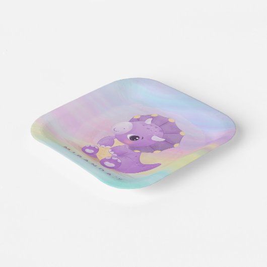 Cute Paarse Dinosaur Baby shower Papieren Bordje (Gebogen)