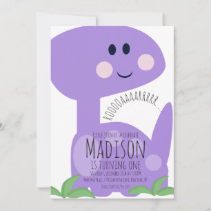 Cute Paarse Dinosaur Birthday Invitation Kaart