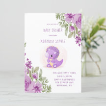Cute Paarse Dinosaur Florals Girl Baby shower