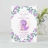 Cute Paarse Dinosaur Girl Baby shower Kaart (Staand voorkant)