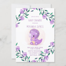 Cute Paarse Dinosaur Girl Baby shower