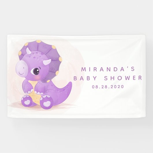 Cute Paarse Dinosaur Girl Baby shower Spandoek (Horizontaal)