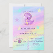 Cute Paarse Dinosaur Rainbow Art Baby shower Invi Kaart (Voorkant)