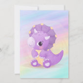 Cute Paarse Dinosaur Rainbow Art Baby shower Invi Kaart (Achterkant)