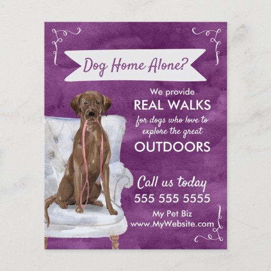 Cute Paarse Dog Walker Flyer met Swirls Banner (Voorkant)