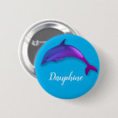 Cute paarse dolfijn in sky blue - voeg naam toe ronde button 5,7 cm (Voorkant /achterkant)