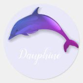 Cute paarse dolphin - voeg naam toe ronde sticker (Voorkant)