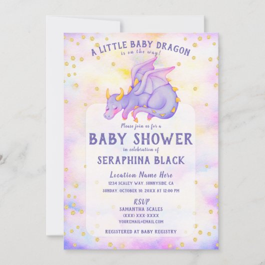 Cute Paarse Dragon Baby shower Invitation Kaart (Voorkant)