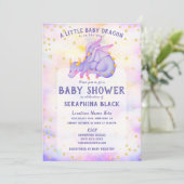 Cute Paarse Dragon Baby shower Invitation Kaart (Staand voorkant)