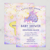 Cute Paarse Dragon Baby shower Invitation Kaart (Voorkant / Achterkant)