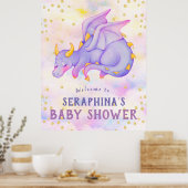 Cute Paarse Dragon Baby shower Poster (Keuken)
