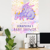 Cute Paarse Dragon Baby shower Poster (Thuiskantoor)