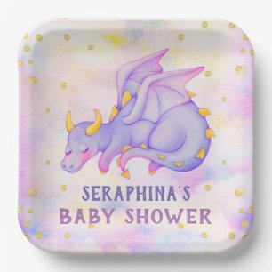 Cute Paarse Dragon Girls Baby shower Paper Bord