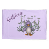 Cute Paarse Duck Daisy Flowers gepersonaliseerd Kussensloop (Achterkant)