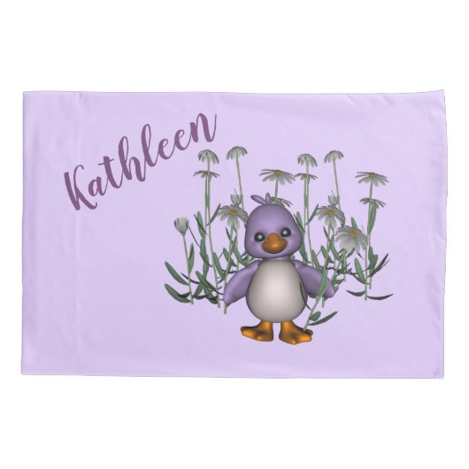 Cute Paarse Duck Daisy Flowers gepersonaliseerd Kussensloop (Achterkant)