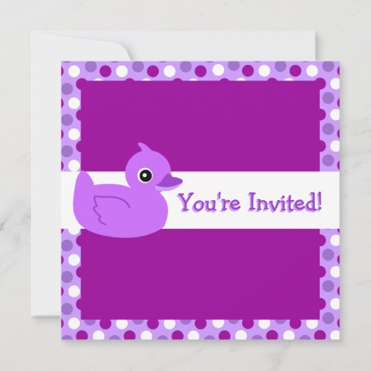 Cute Paarse Ducky met Polka Dots Birthday Invite Kaart (Achterkant)
