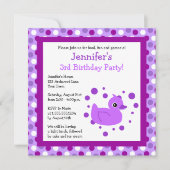 Cute Paarse Ducky met Polka Dots Birthday Invite Kaart (Voorkant)