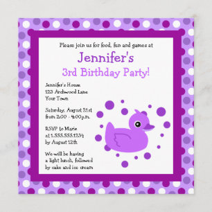Cute Paarse Ducky met Polka Dots Birthday Invite Kaart