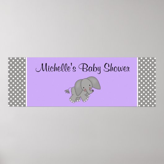 Cute Paarse Elephant Girl Baby shower Banner Poster (Voorkant)