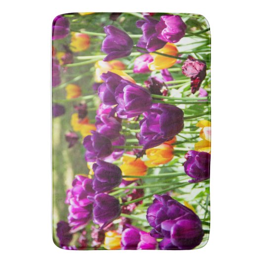 Cute paarse en gele tulpen badmat (Voorkant Verticaal)