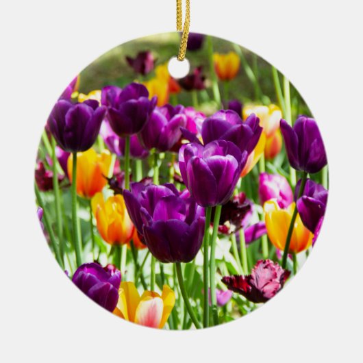 Cute paarse en gele tulpen keramisch ornament (Voorkant)