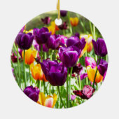 Cute paarse en gele tulpen keramisch ornament (Achterkant)
