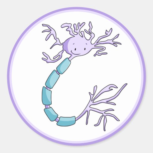 Cute Paarse en Green Neuron Cell geïllustreerd Ronde Sticker (Voorkant)