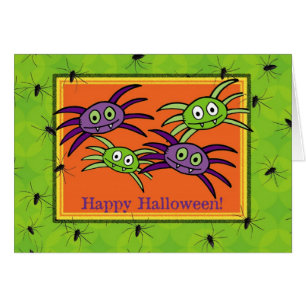 Cute Paarse en Green Spiders Halloween Kaart