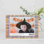 Cute Paarse en Oranje Pset Halloween-fotokaart Aankondiging (Staand voorkant)