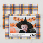 Cute Paarse en Oranje Pset Halloween-fotokaart Aankondiging (Voorkant / Achterkant)