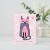 Cute Paarse en Roze Kat Kinderen Verjaardagskaart Briefkaart (Staand voorkant)