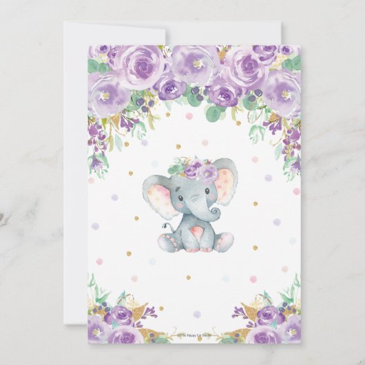 Cute Paarse Floral Elephant Baby shower Baby Girl Bedankkaart (Achterkant)