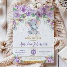 Cute Paarse Floral Elephant Baby shower Baby Girl