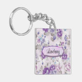 Cute Paarse Floral Sleutelhanger (Voorkant Links)