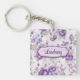 Cute Paarse Floral Sleutelhanger
