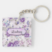 Cute Paarse Floral Sleutelhanger (Achterkant)