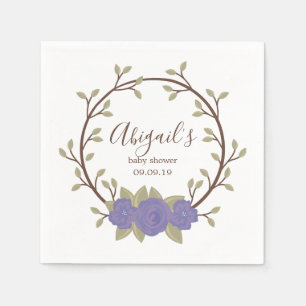 Cute Paarse Floral Wreator Baby shower Servet