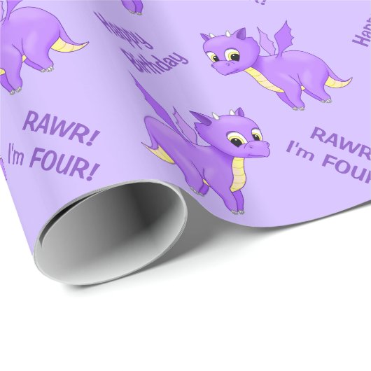 Cute Paarse Flying Baby Dragon Cadeaupapier (Rol Hoek)