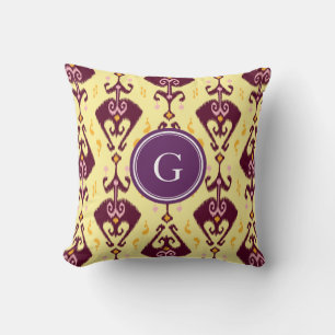 Cute paarse gele ikat tribal patroon monogram kussen