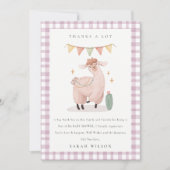 Cute Paarse Geruite Cactus Boho Lama Baby Shower Bedankkaart (Voorkant)
