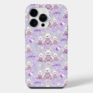 Cute Paarse Gestreepte Beer en Speelgoed Naadloos iPhone 14 Pro Max Hoesje