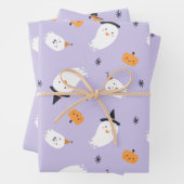 Cute Paarse Ghost en Pumpkin Inpakpapier Vel (In situ)