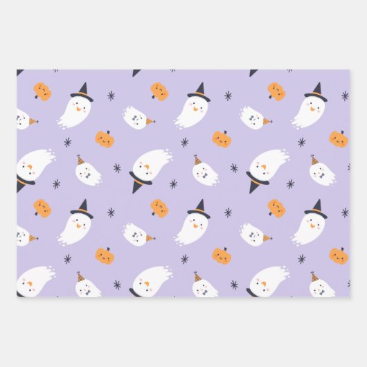 Cute Paarse Ghost en Pumpkin Inpakpapier Vel (Voorkant)