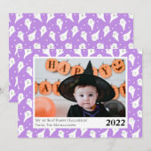 Cute Paarse Ghost Halloween-fotokaart Aankondiging (Voorkant / Achterkant)
