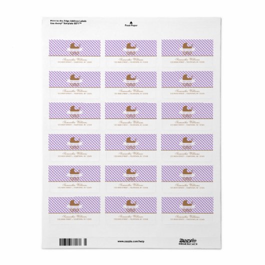 Cute Paarse Gingham Pattern and Baby Carriage Etiket (Full Sheet)