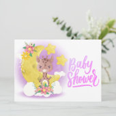 Cute Paarse Giraffe Baby shower Uitnodiging (Staand voorkant)