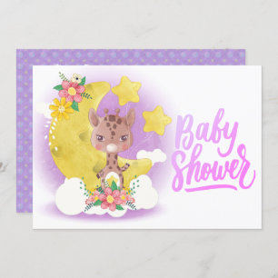 Cute Paarse Giraffe Baby shower Uitnodiging
